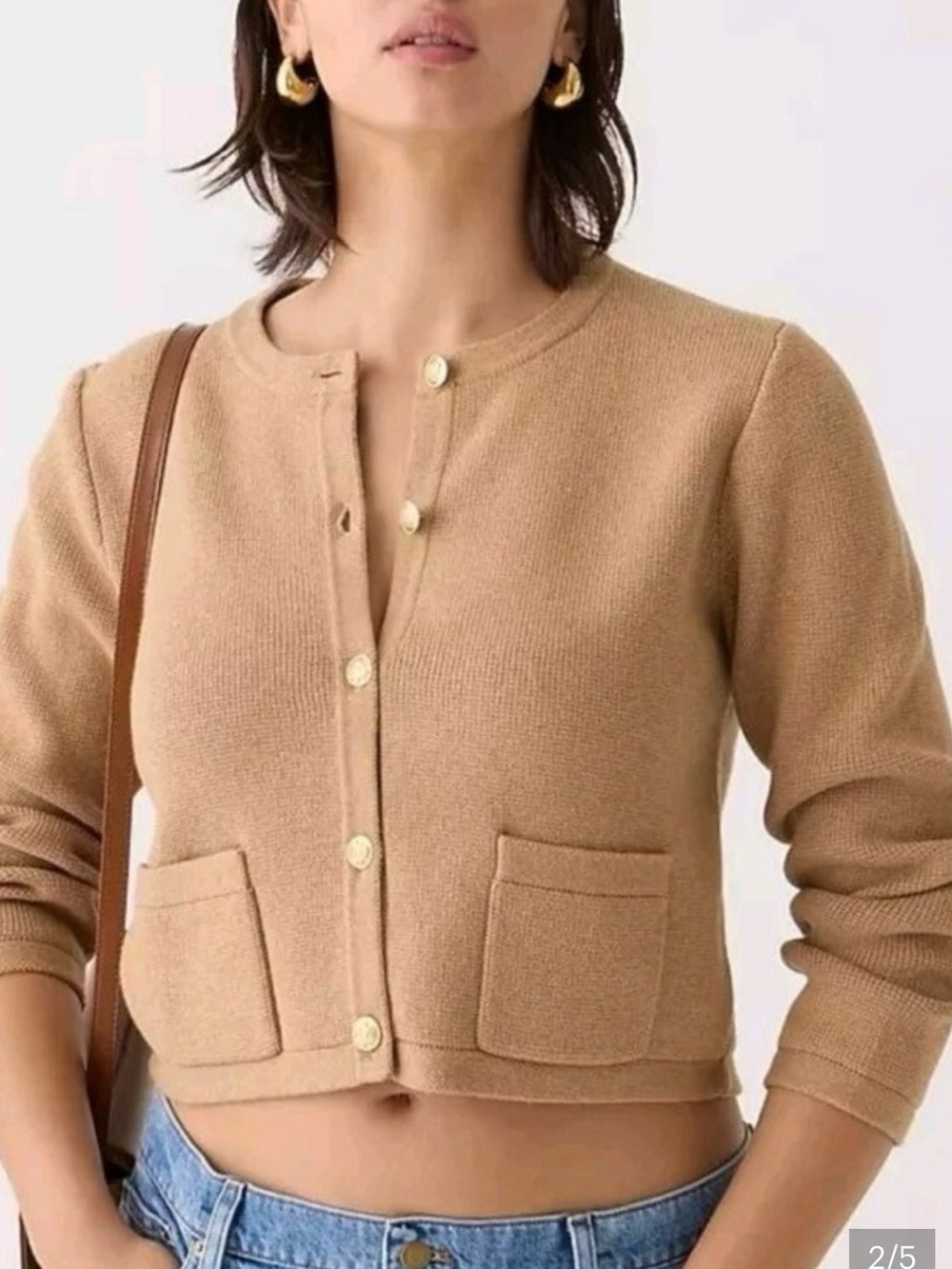 J. Crew Camel lady sweater Emilie patch Cardigan